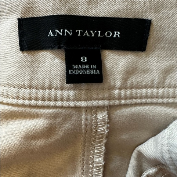 Ann Taylor Zip Front Khaki Mini Skirt Front Pockets Cotton Blend Sz 8 - Picture 4 of 6